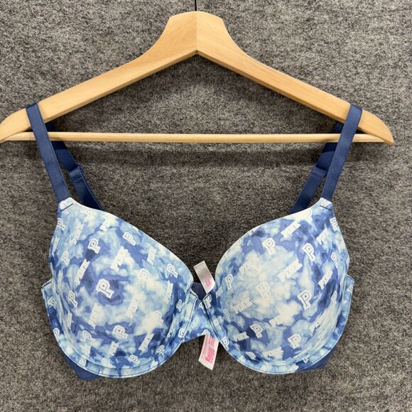 Victoria's Secret Bralette Bra Women 34DD Blue Colorblock Push Up Underwired - Picture 1 of 4